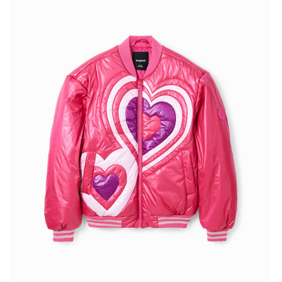 Desigual Girls Quilted Heart Bomber Jacket "Fuchsia"