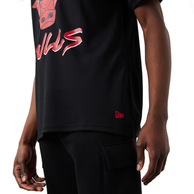 New Era NBA Chicago Bulls Logo Script Mesh Oversize Tee "Black"