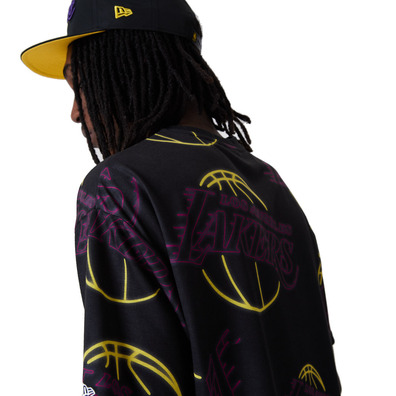 New Era NBA L.A Lakers AOP Logo Neon Tee