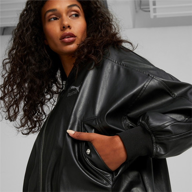 Puma T7 Oversized Faux Leather Bomber (black)