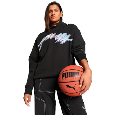 Puma Womans Basketaball Cherry on Top Graphic Oversized Hoodie "Black"