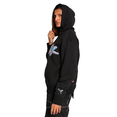 Puma Womans Basketaball Cherry on Top Graphic Oversized Hoodie "Black"