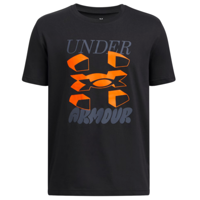 UA Boys' Split Big Logo Short Sleeve "Black-Downpour Gray"