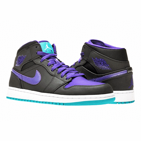 Air Jordan 1 Mid "Hornets" (015/negro/purple/turquesa)