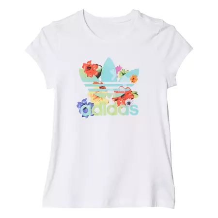 Adidas Originals Flower Trefoil Logo J Tee (White/Multicolor)