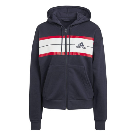 Adidas W Essentials Pinstripe Block Fleece Full-Zip Loose Fit "Navy"