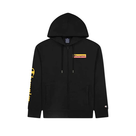 Champion Legacy Script Flock Box Logo Fleece FZ Hoodie "Black"