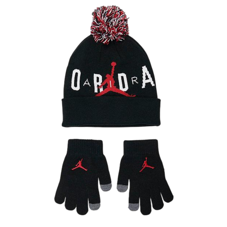 Jordan Kids Pom-Pon Beanie and Gloves 2Piece Set "Black"