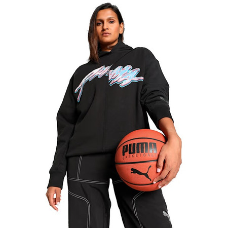 Puma Womans Basketaball Cherry on Top Graphic Oversized Hoodie "Black"