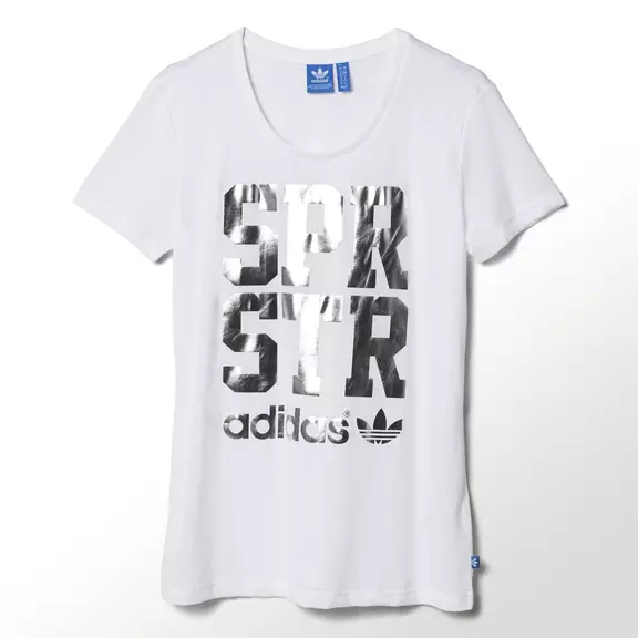 Adidas Originals Camiseta Mujer Big Letter Superstar (blanco/plata)