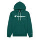 Champion Script Logo Print Cotton Terry Hoodie "Forest Green"