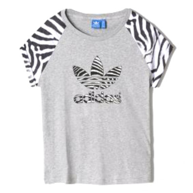 Adidas Original Camiseta Mujer Trefoil Logo Zebra (gris/negro/blanco)