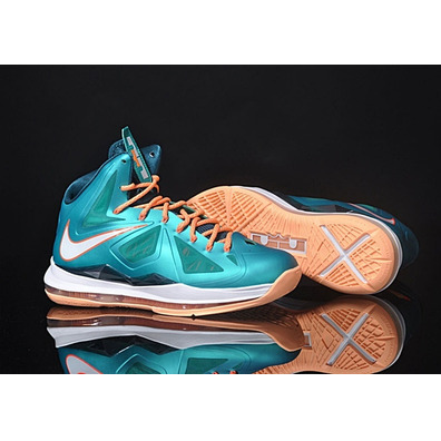 Lebron X "Dolphins" (302/atomic teal/orange/white)