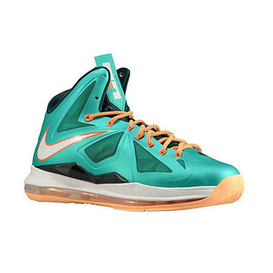 Lebron X "Dolphins" (302/atomic teal/orange/white)