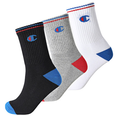 Champion 3 Pack Crew Logo Socks "Black-Blue-Red"