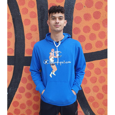 Champion Basketball Vintage Script Logo Hooded Sweatshirt "Blue"