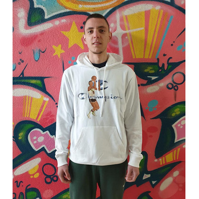 Champion Basketball Vintage Script Logo Hooded Sweatshirt "White"