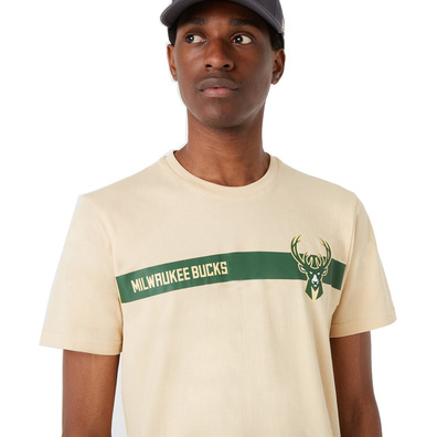 New Era Milwaukee Bucks Team Logo Stripe Tee "Maize"