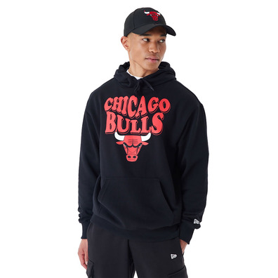 New Era NBA Chicago Bulls Script Oversized Pullover Hoodie "Black"