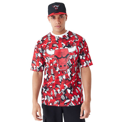 New Era NBA Chicago Bulls Team All Over Print Mesh Oversized T-Shirt "Red"