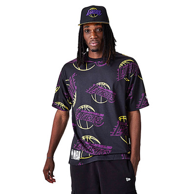 New Era NBA L.A Lakers AOP Logo Neon Tee