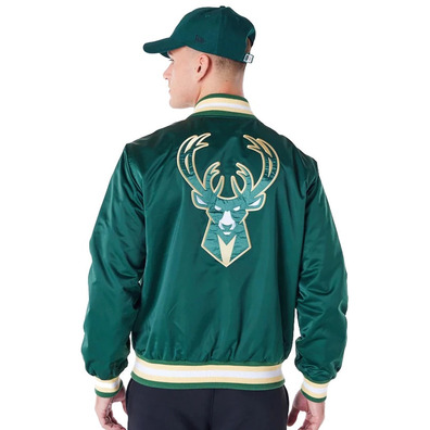 New Era NBA Milwaukee Bucks Satin Bomber Jacket "Dark Green"