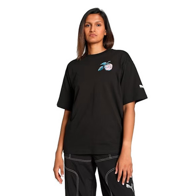 Puma Womans Basketaball Cherry on Top Graphic Oversized Fit Tee "Black"