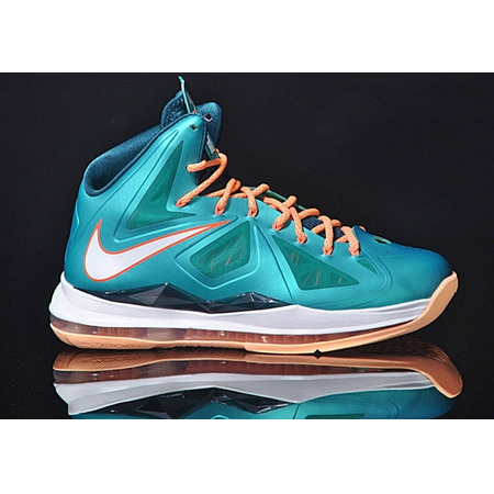 Lebron X "Dolphins" (302/atomic teal/orange/white)