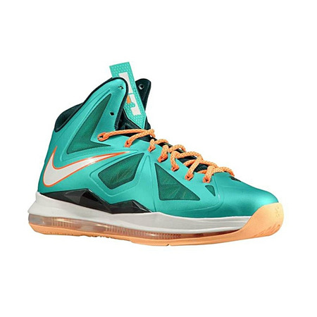 Lebron X "Dolphins" (302/atomic teal/orange/white)