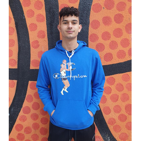 Champion Basketball Vintage Script Logo Hooded Sweatshirt "Blue"