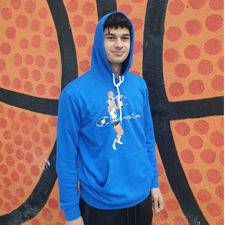 Champion Basketball Vintage Script Logo Hooded Sweatshirt "Blue"