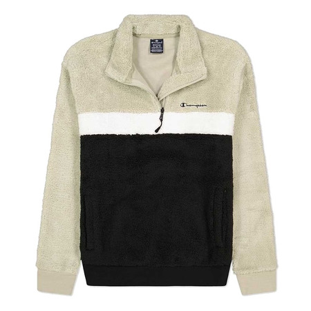 Champion Legacy Sherpa Graduated Panelled Half Z-Up Fleece Sweatshirt "Black-Beige"