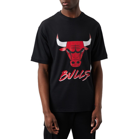 New Era NBA Chicago Bulls Logo Script Mesh Oversize Tee "Black"