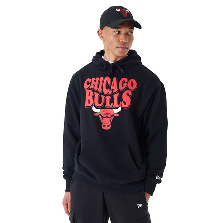 New Era NBA Chicago Bulls Script Oversized Pullover Hoodie "Black"