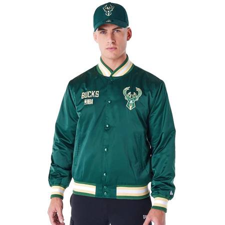 New Era NBA Milwaukee Bucks Satin Bomber Jacket "Dark Green"