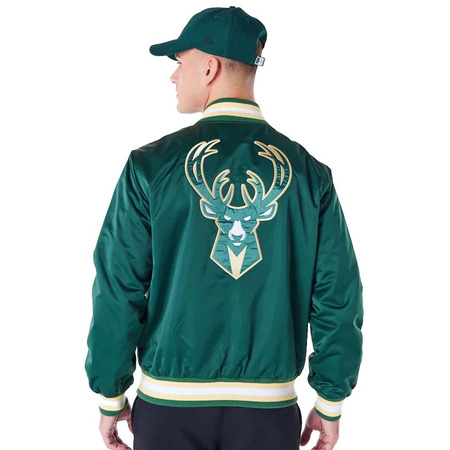 New Era NBA Milwaukee Bucks Satin Bomber Jacket "Dark Green"