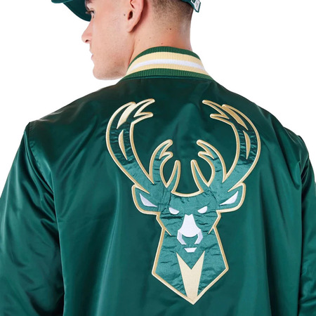 New Era NBA Milwaukee Bucks Satin Bomber Jacket "Dark Green"